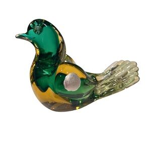 VTG Murano Green and Yellow Glass Bird Figurine